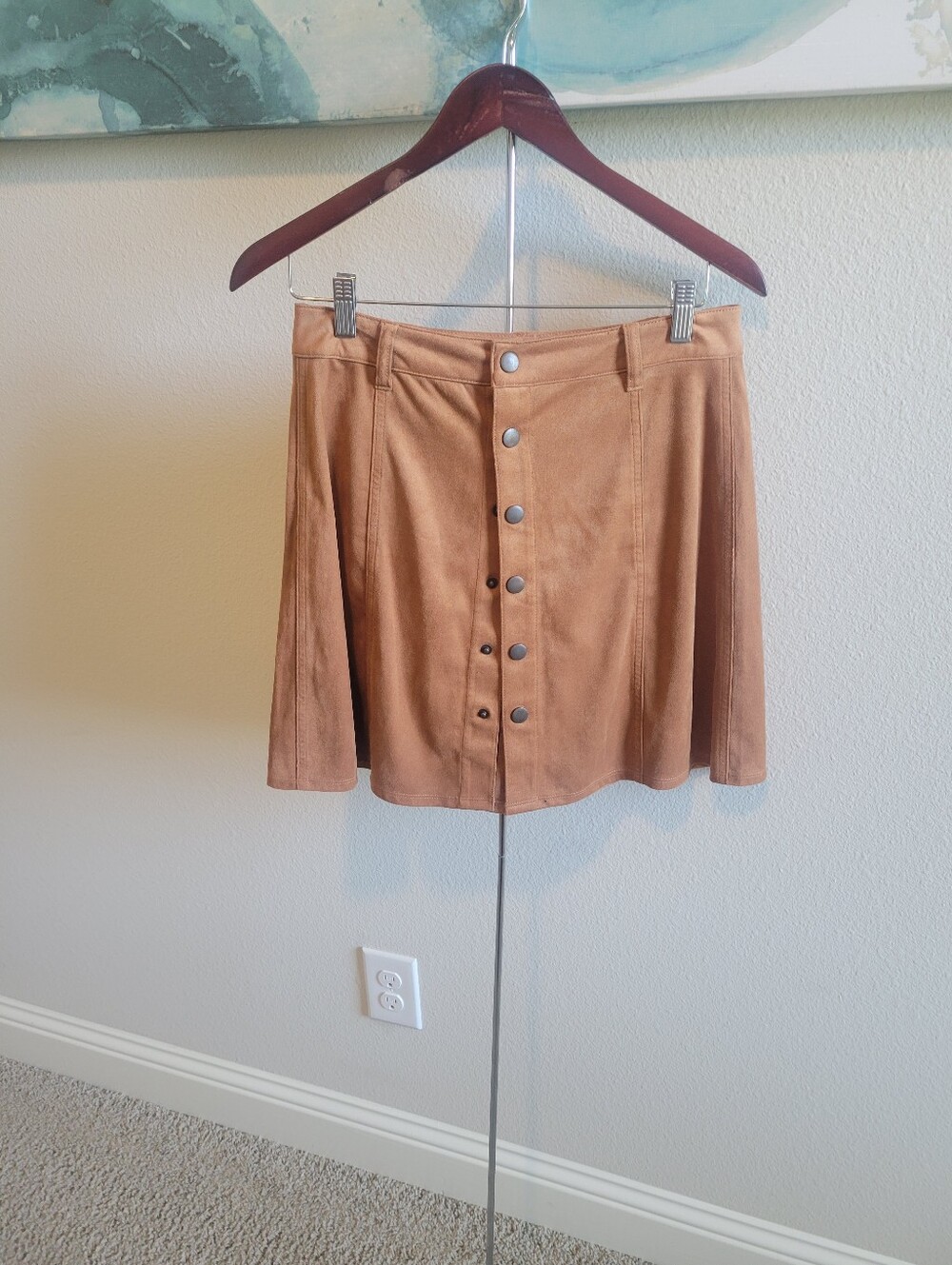 MOSSIMO Button-Front Faux Suede Mini Skirt - Tan